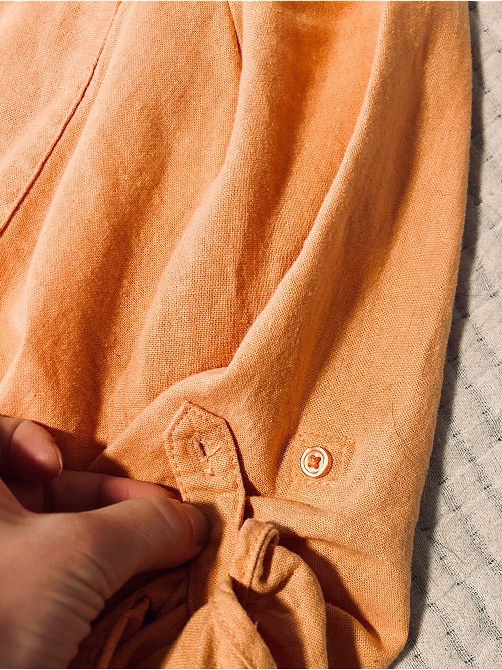 Nine West Orange Button Down Linen Cotton Blouse Cover Up - Picture 4 of 5